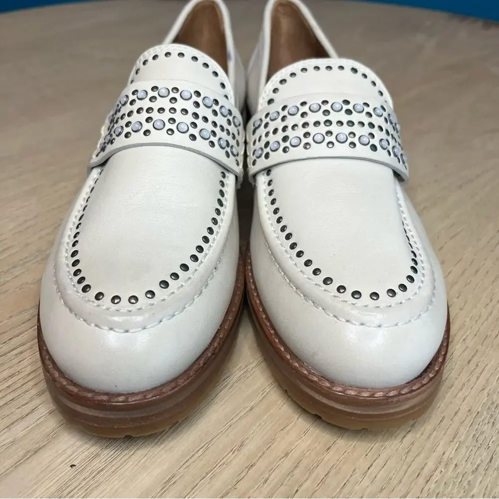 Frye Studded Chunky Leather Loafers Ivory Western Academia Preppy Women’s Size 6